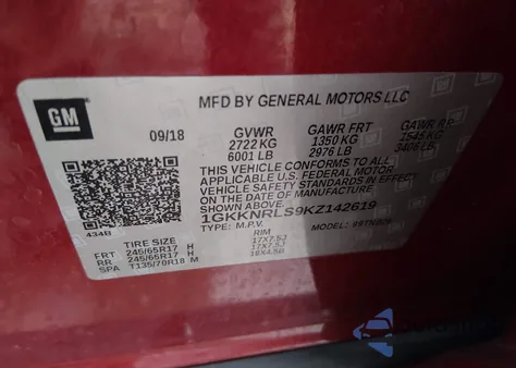 2019 GMC Acadia Sle-1 from USA, damaged, VIN 1GKKNRLS9KZ142619